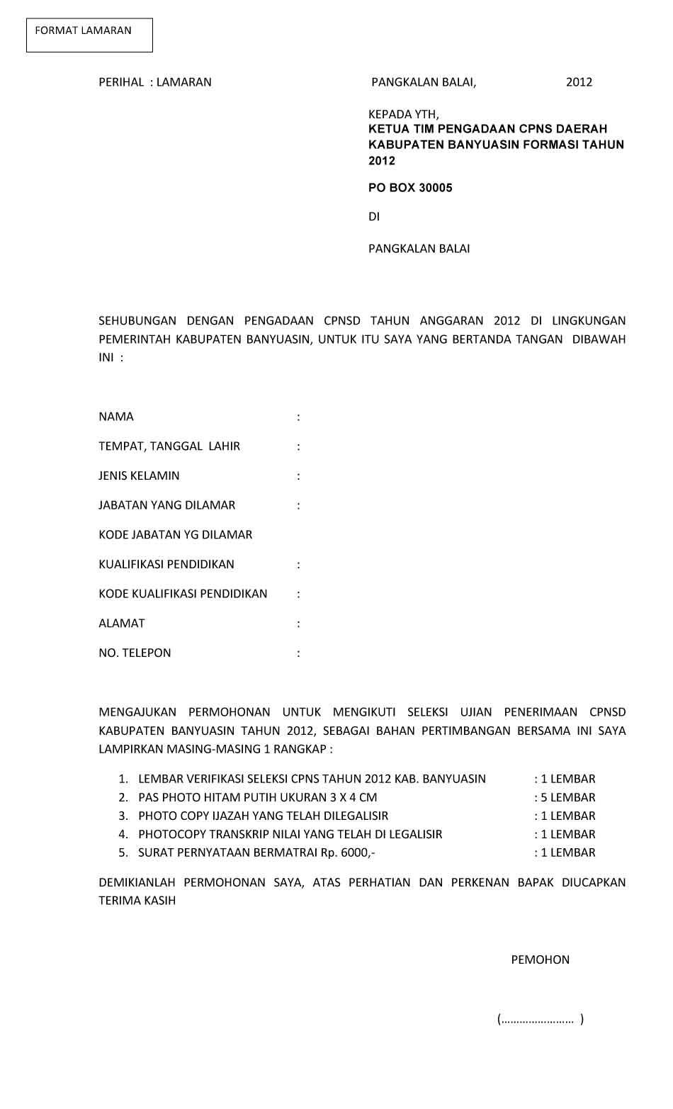 Detail Surat Lamaran Cpns Lipi Nomer 8