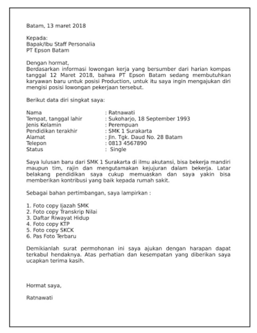 Detail Surat Lamaran Di Pabrik Nomer 25