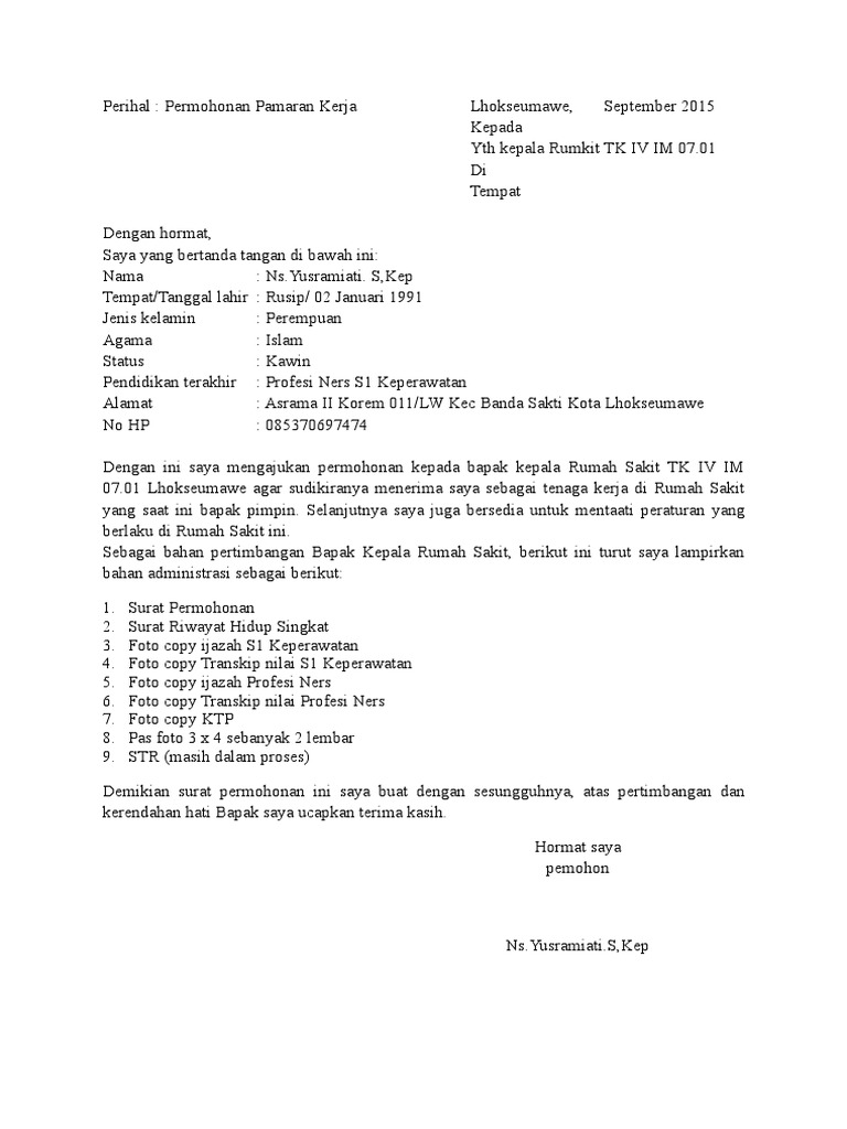 Detail Surat Lamaran Di Rumah Sakit Nomer 28