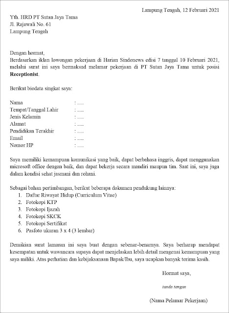 Detail Surat Lamaran Fresh Graduate Nomer 48