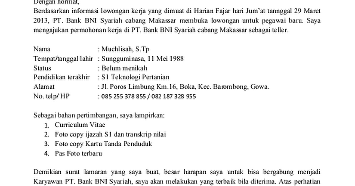 Detail Surat Lamaran Ke Bank Nomer 35