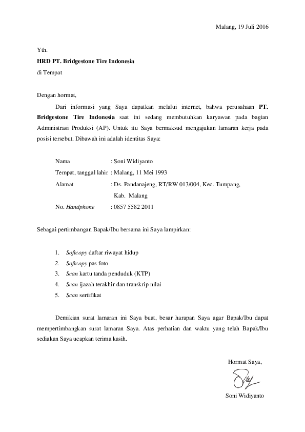 Detail Surat Lamaran Kerja Bagian Administrasi Nomer 47