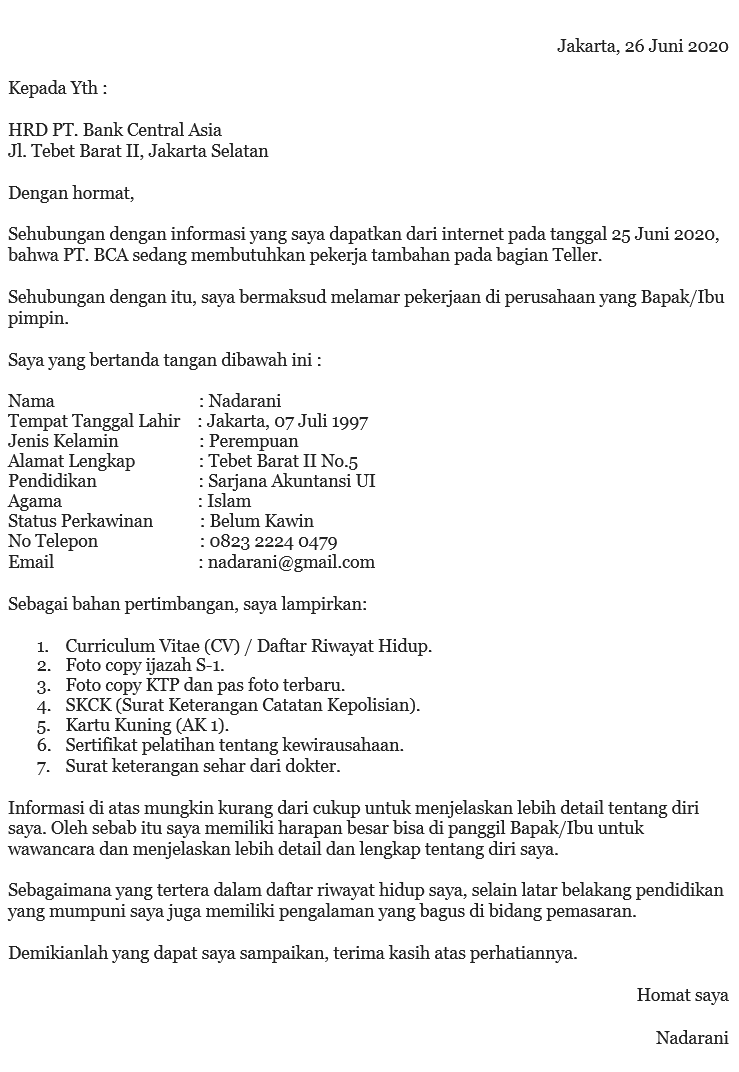 Detail Surat Lamaran Kerja Di Cv Nomer 16