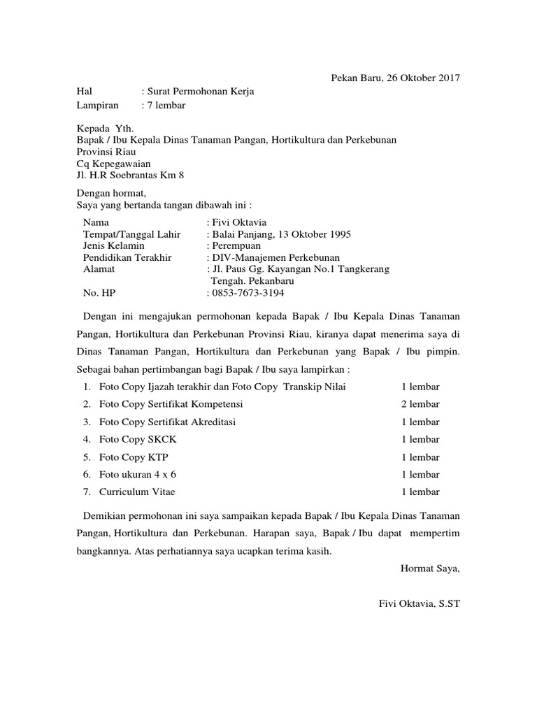 Detail Surat Lamaran Kerja Di Dinas Pertanian Nomer 19