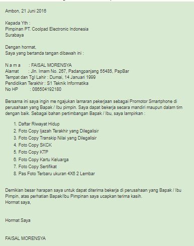 Detail Surat Lamaran Kerja Doc 2018 Nomer 33