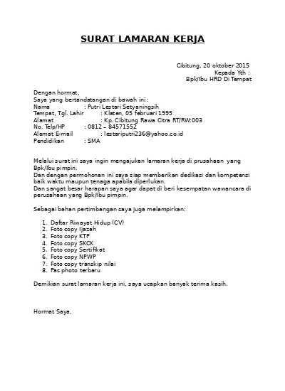 Detail Surat Lamaran Kerja Pdam Nomer 39