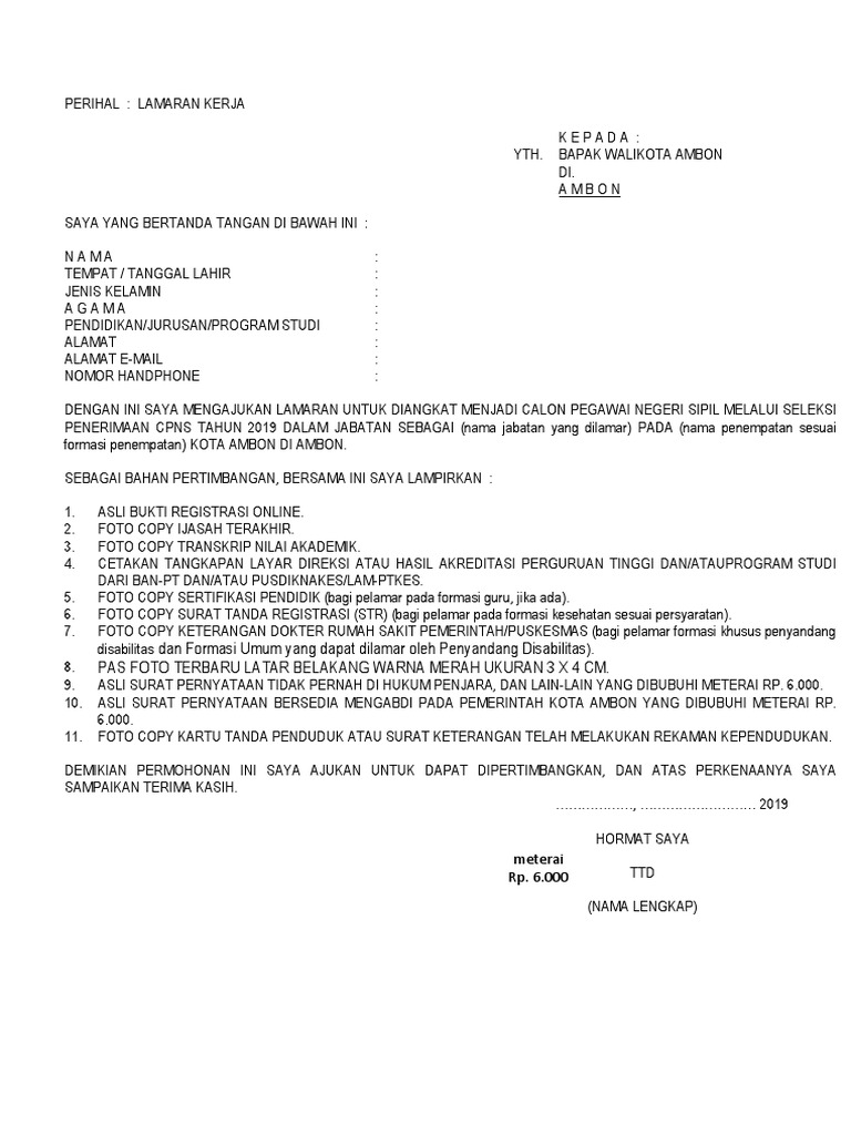 Detail Surat Lamaran Kerja Pns Nomer 24