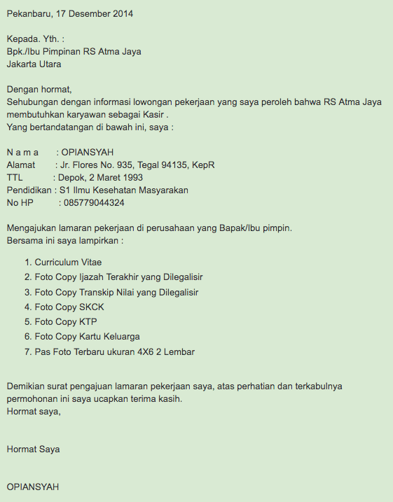 Detail Surat Lamaran Kerja Rs Nomer 52