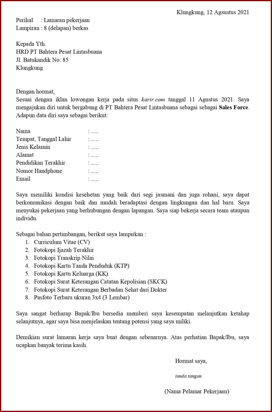 Detail Surat Lamaran Kerja Sales Nomer 5