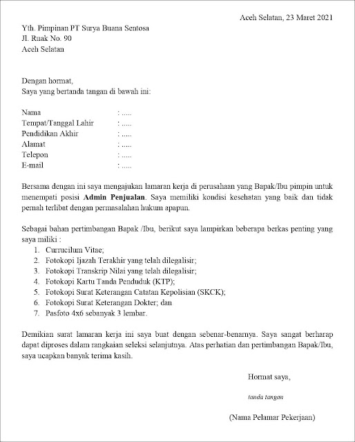 Detail Surat Lamaran Kerja Sebagai Admin Nomer 19