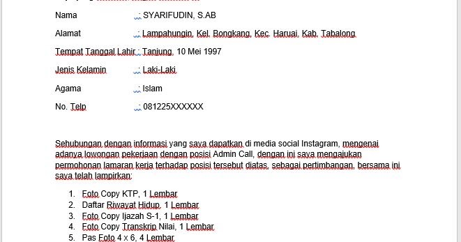 Detail Surat Lamaran Kerja Sebagai Admin Nomer 30