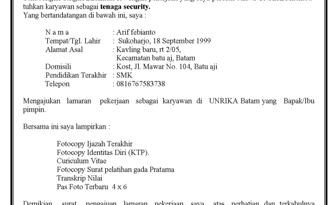 Detail Surat Lamaran Kerja Security Nomer 41