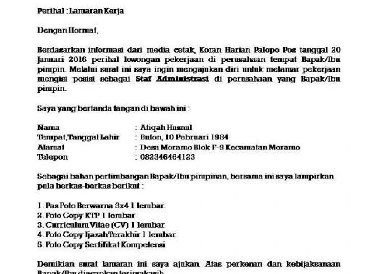 Detail Surat Lamaran Kerja Staff Administrasi Nomer 34