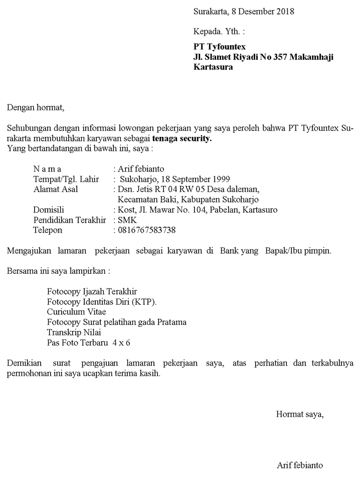 Detail Surat Lamaran Kerja Terbaru 2020 Nomer 41