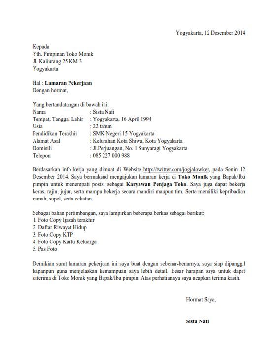 Detail Surat Lamaran Kerja Toko Nomer 2
