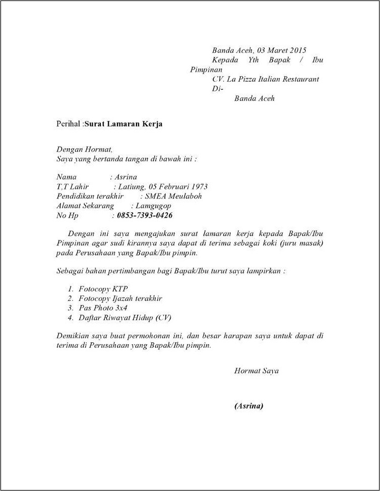 Detail Surat Lamaran Kerja Toko Nomer 14