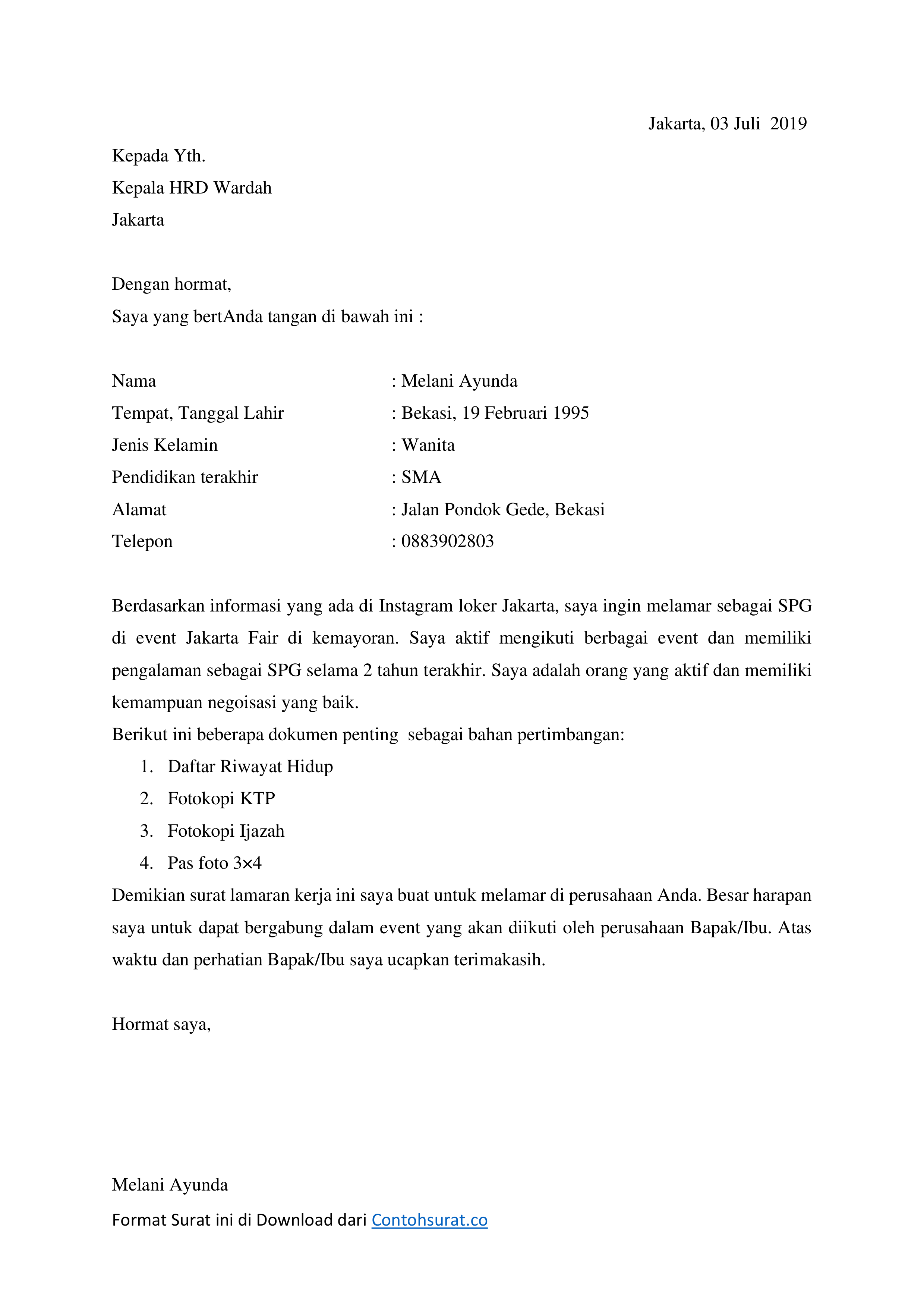 Detail Surat Lamaran Kerja Toko Nomer 39
