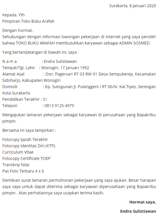 Detail Surat Lamaran Kerja Toko Nomer 46