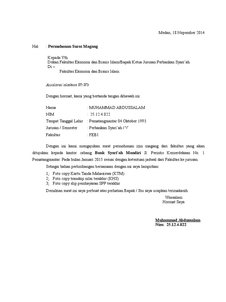 Detail Surat Lamaran Magang Nomer 24