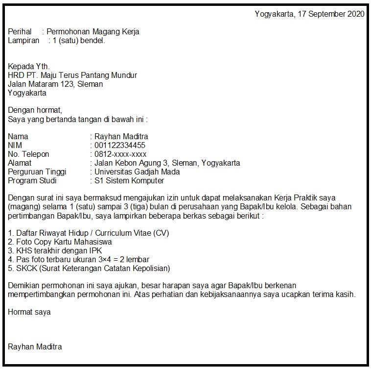 Detail Surat Lamaran Magang Mahasiswa Nomer 54