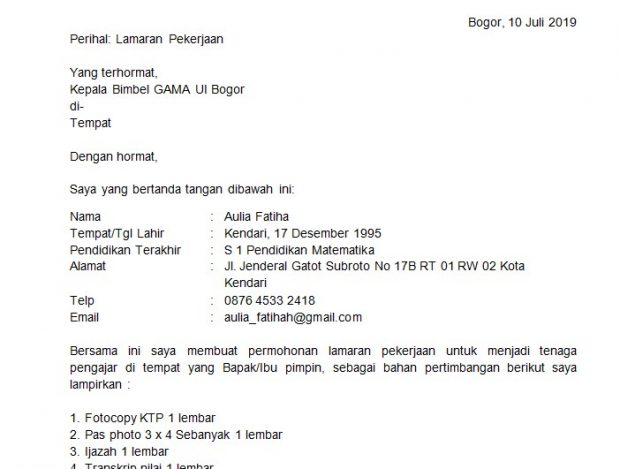 Detail Surat Lamaran Menarik Nomer 27