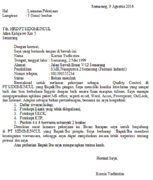 Detail Surat Lamaran Pekerjaan Dari Iklan Nomer 13