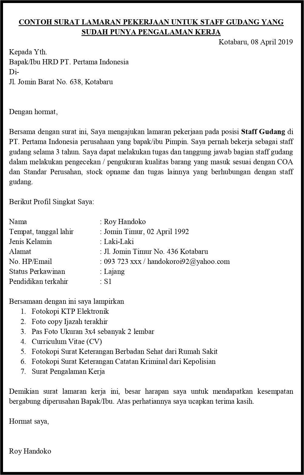 Detail Surat Lamaran Pekerjaan Di Pabrik Nomer 42