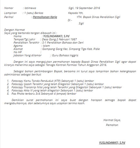 Detail Surat Lamaran Pekerjaan Guru Nomer 53