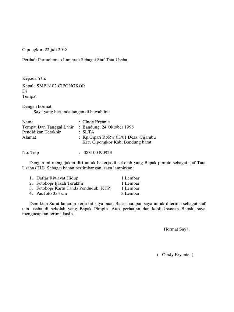 Detail Surat Lamaran Pekerjaan Ke Sekolah Nomer 41