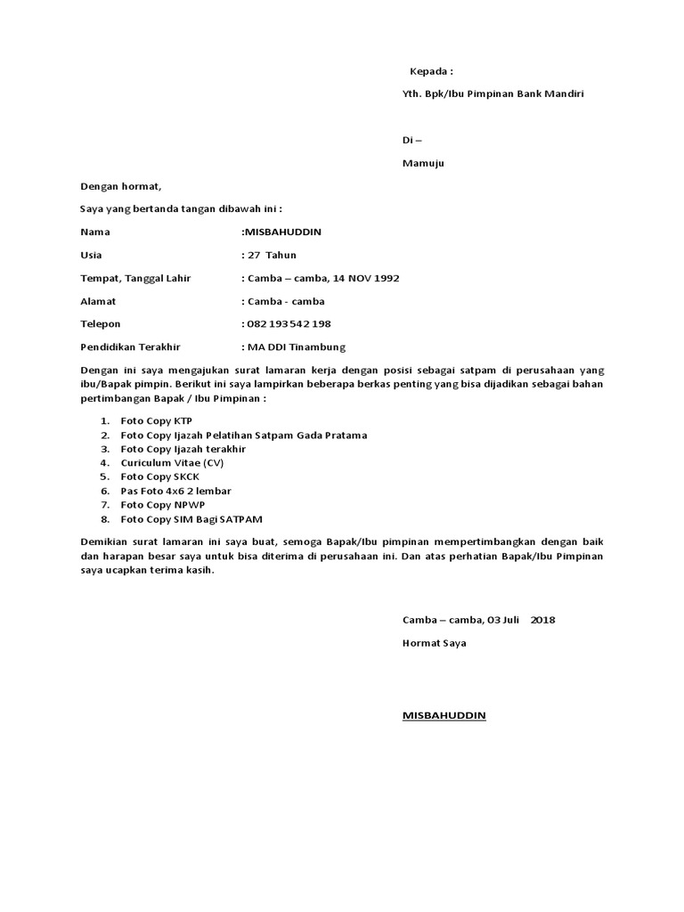 Detail Surat Lamaran Pekerjaan Satpam Nomer 56