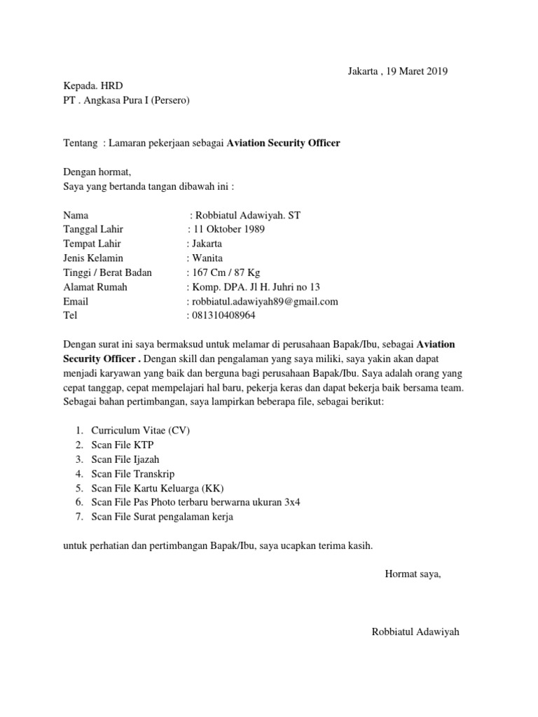 Detail Surat Lamaran Pekerjaan Security Nomer 18