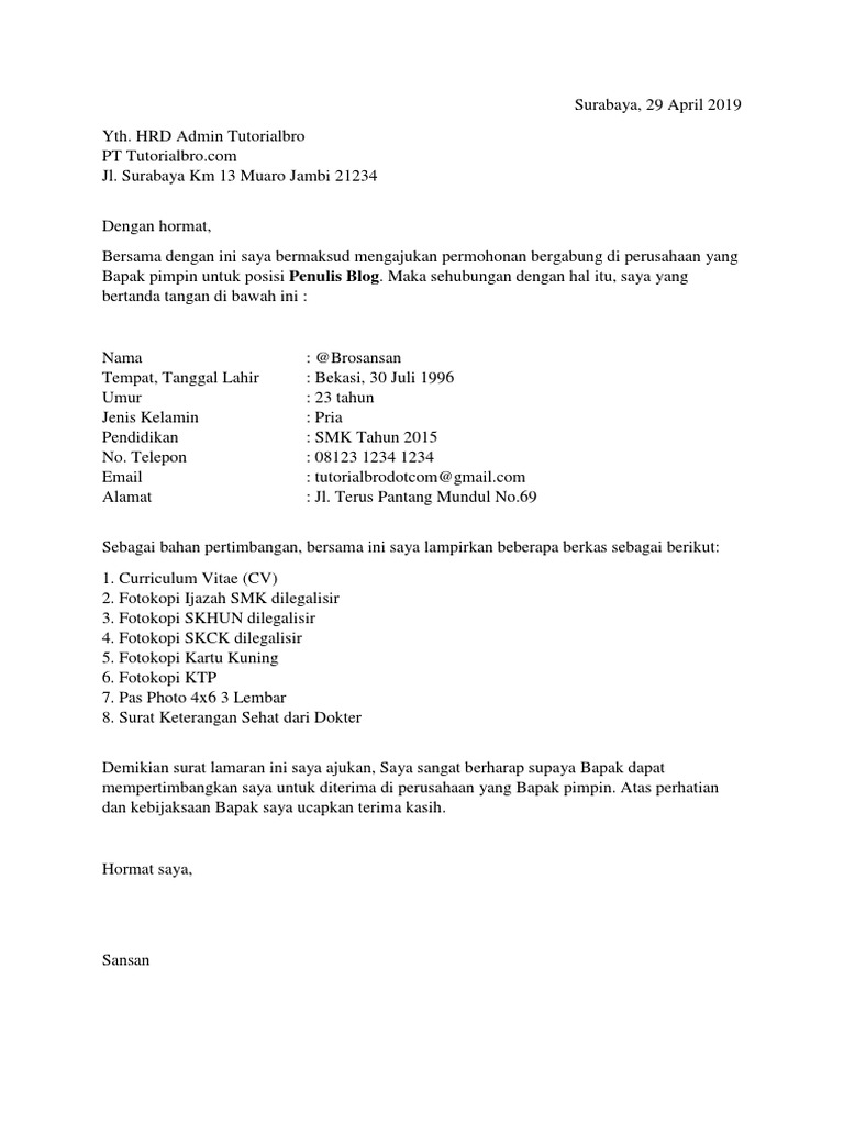 Detail Surat Lamaran Pekerjaan Simple Nomer 7