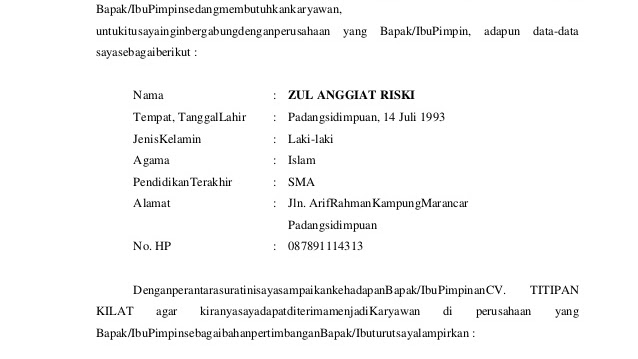 Detail Surat Lamaran Pekerjaan Singkat Nomer 31