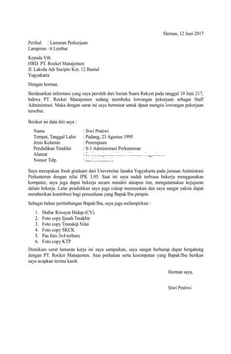 Surat Lamaran Pekerjaan Yang Baik Dan Benar - KibrisPDR