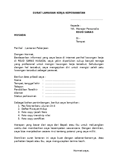 Detail Surat Lamaran Perawat Nomer 51