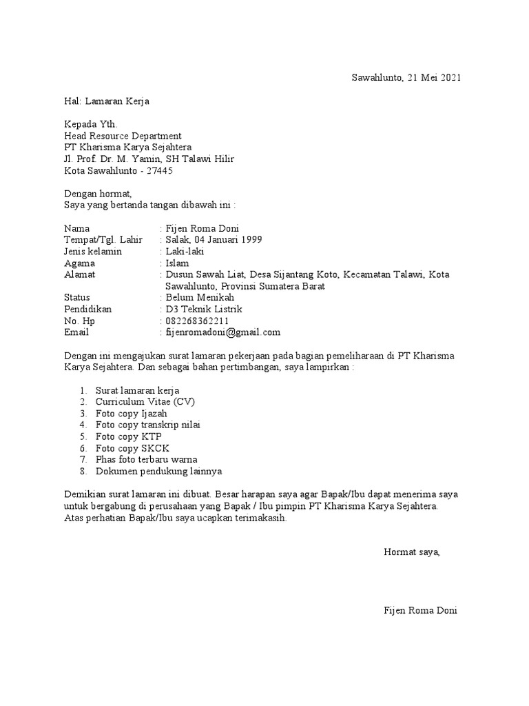 Detail Surat Lamaran Perusahaan Nomer 43