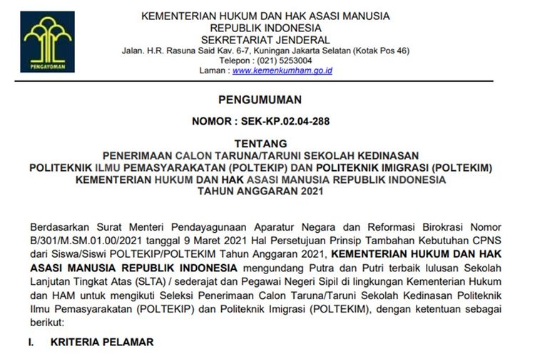 Detail Surat Lamaran Poltekim Nomer 24