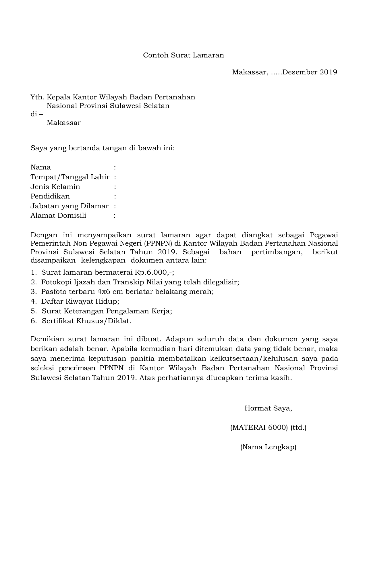 Detail Surat Lamaran Ppnpn Bpn Nomer 21