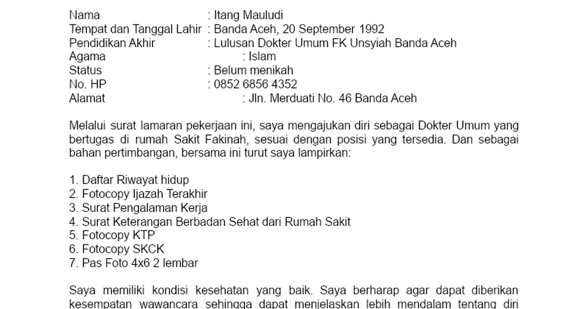 Detail Surat Lamaran Umum Nomer 52