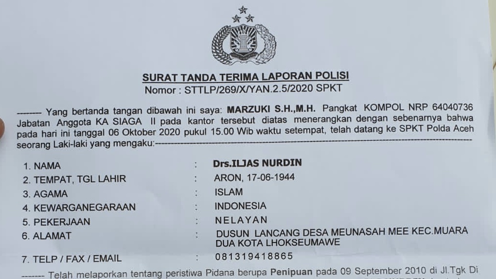 Detail Surat Laporan Polisi Kasus Penipuan Nomer 24