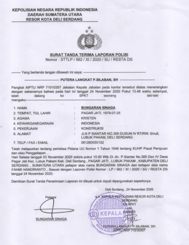 Detail Surat Laporan Polisi Kasus Penipuan Nomer 3