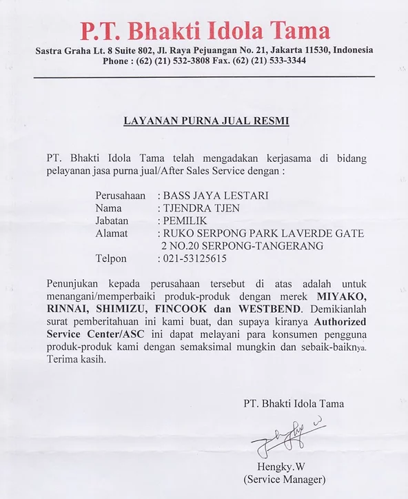 Detail Surat Layanan Purna Jual Nomer 30