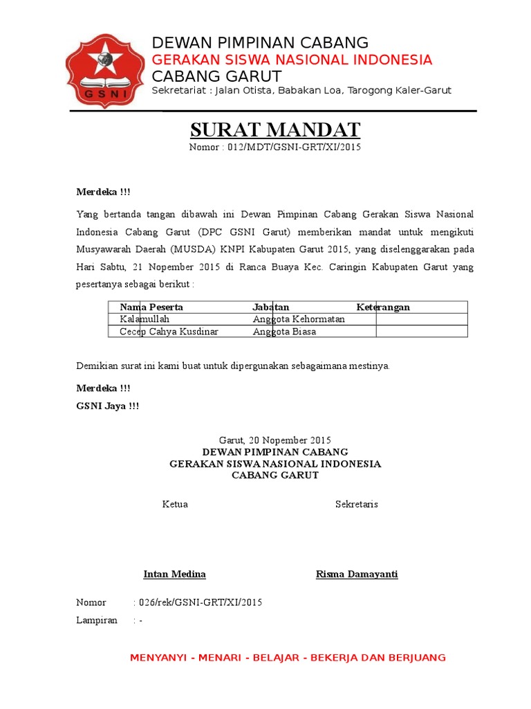 Detail Surat Mandat Organisasi Nomer 11