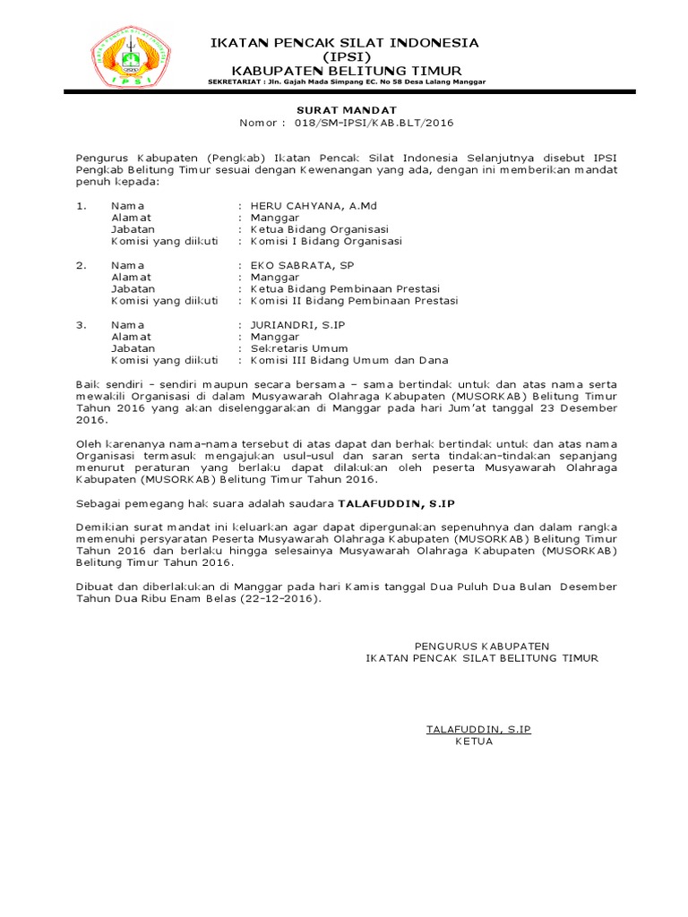 Detail Surat Mandat Organisasi Nomer 12