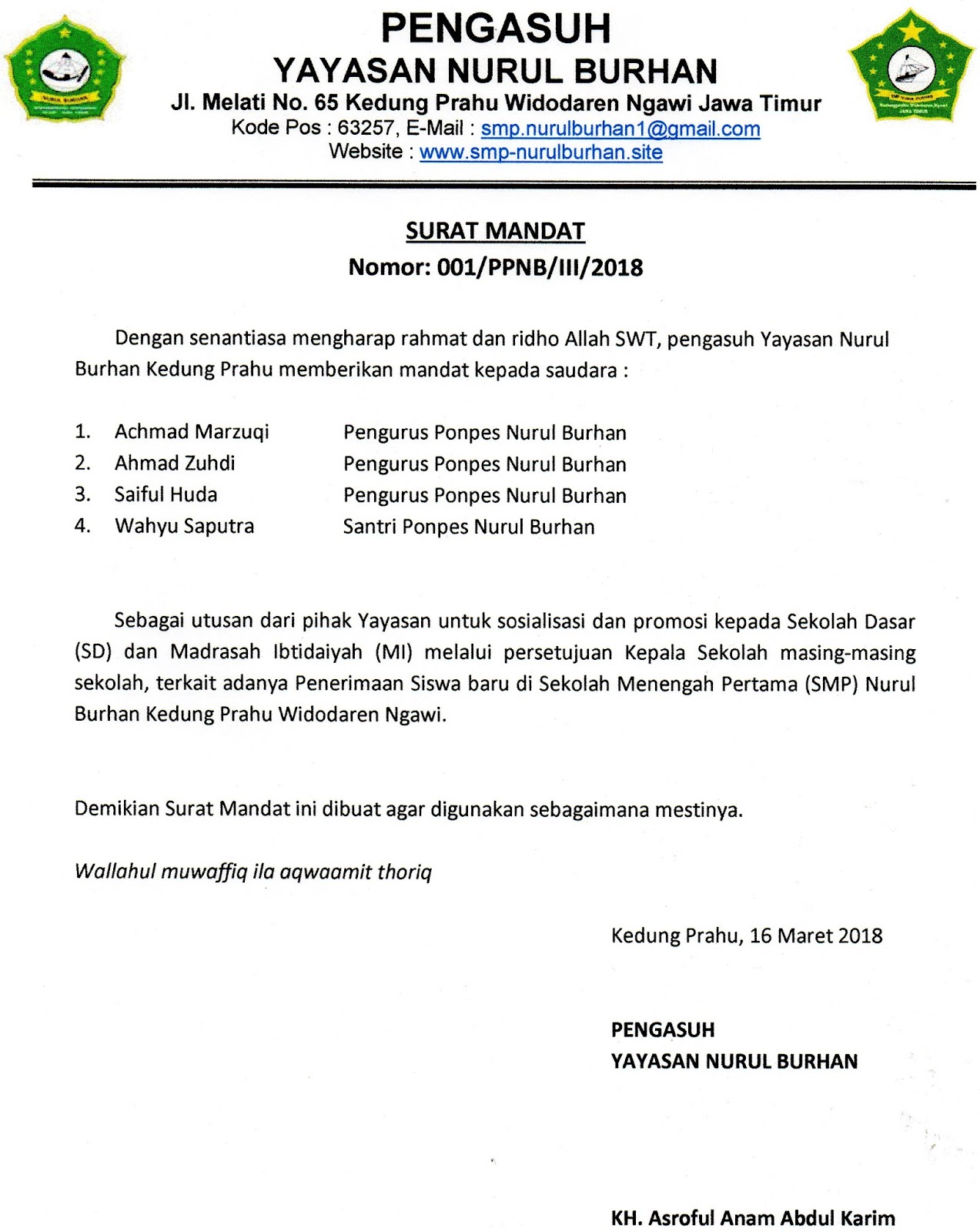 Detail Surat Mandat Organisasi Nomer 20