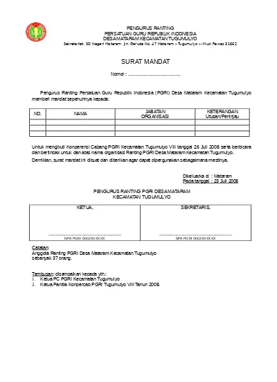 Detail Surat Mandat Organisasi Nomer 25