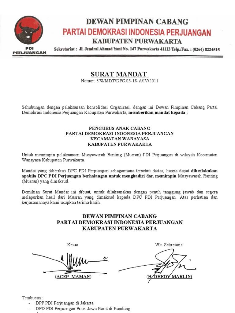 Detail Surat Mandat Organisasi Nomer 27