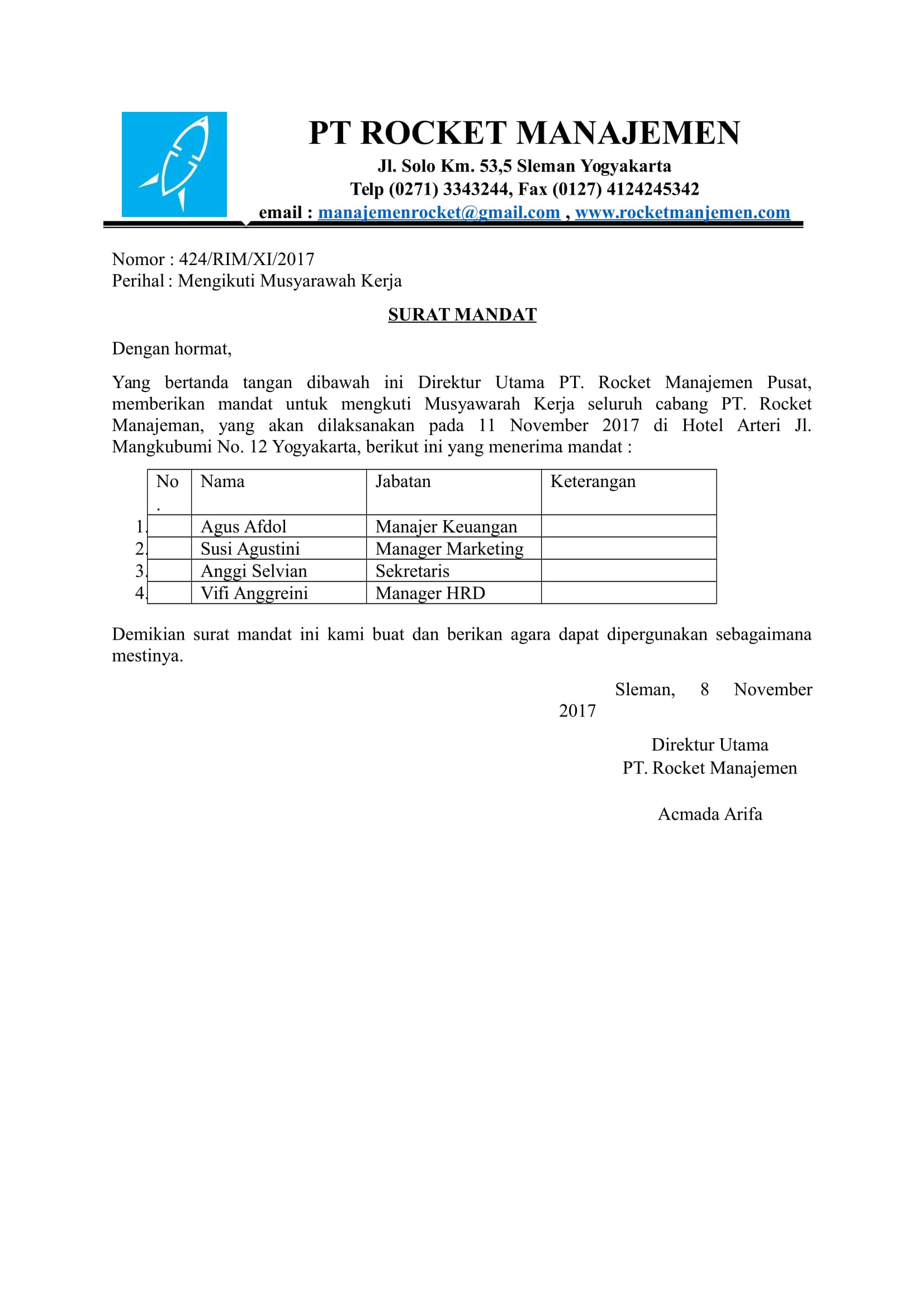 Detail Surat Mandat Organisasi Nomer 28