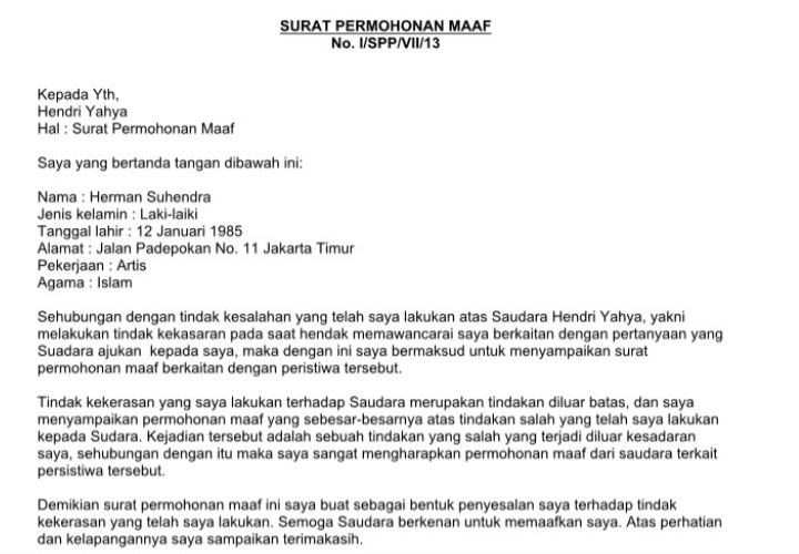 Detail Surat Mohon Maaf Nomer 12