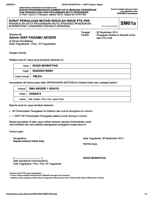 Detail Surat Mutasi Guru Nomer 39